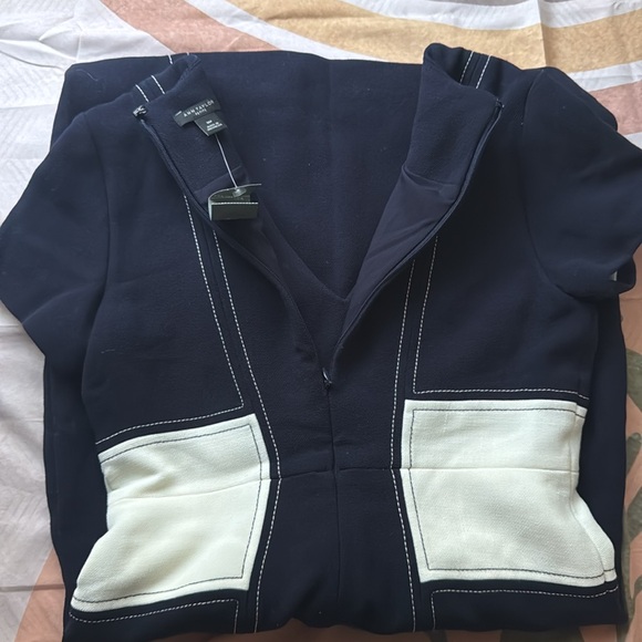 Ann Taylor Navy Blue White Midi Dress - Picture 6 of 8